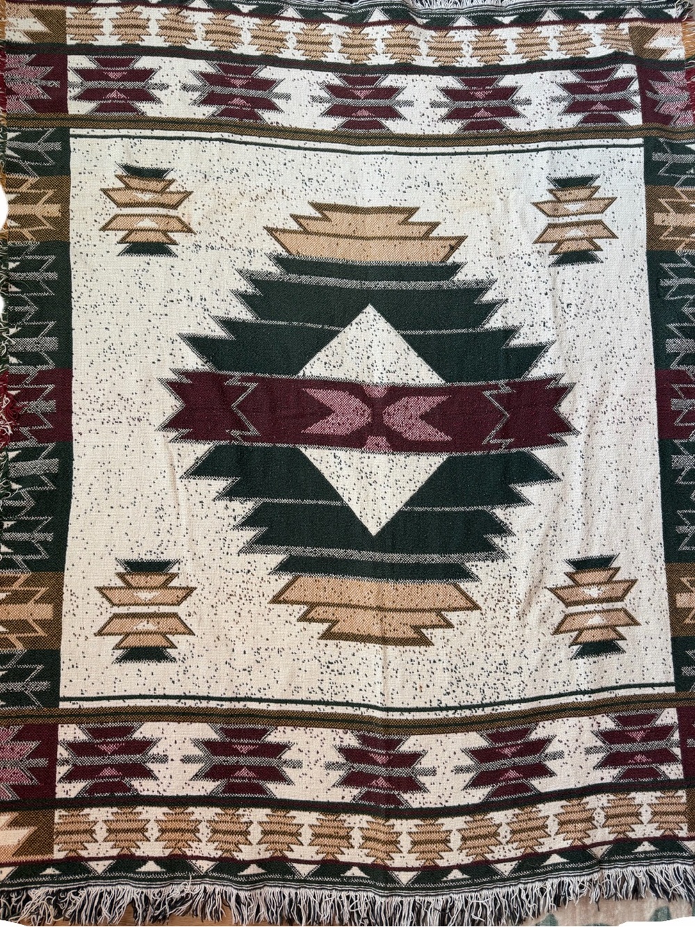 Vintage Ponderosa Southwestern 2-Layer Woven Cotton Afghan Throw Sears
